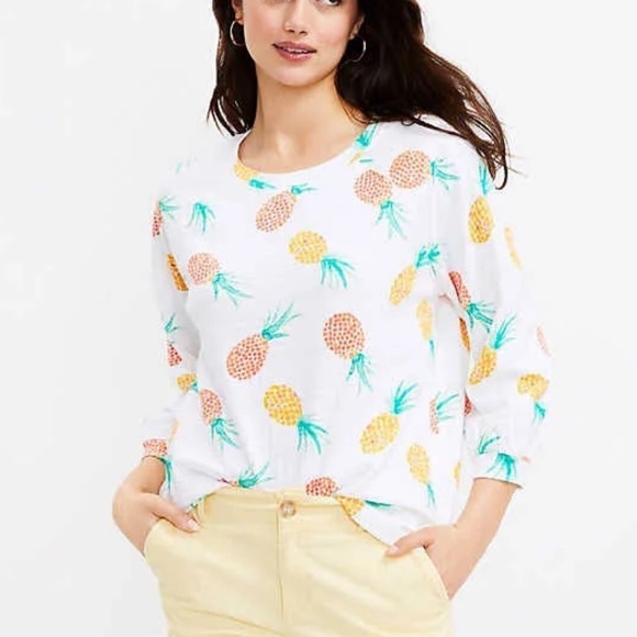 LOFT Pineapple Print Sweatshirt Size SMALL New - Picture 1 of 8